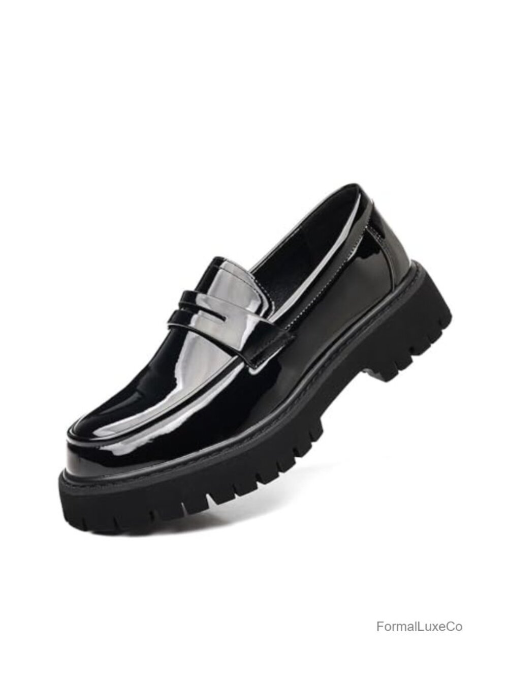 Men's Faux Leather Platform Lug Sole Loafers Slip-On Business Casual Shoes